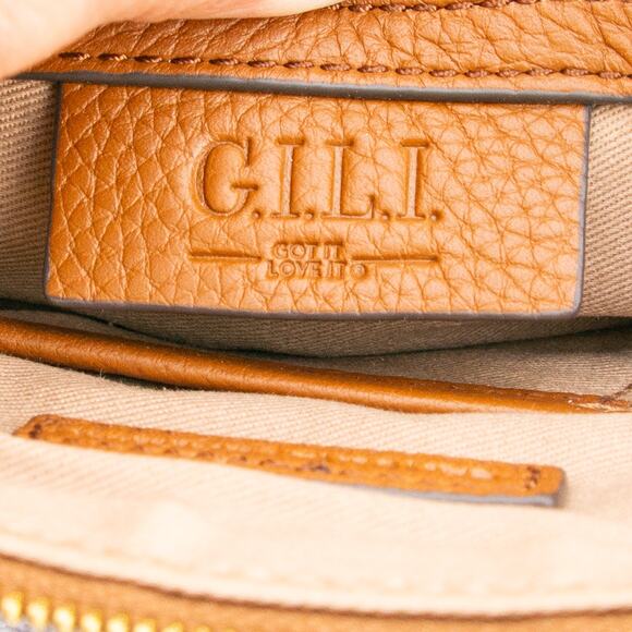 G.I.L.I. Brown Tan Embossed Snake Croc Leather Suede Patchwork Crossbody Purse - Picture 9 of 11